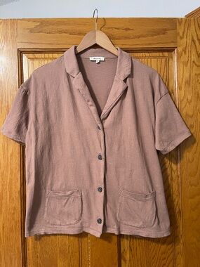 Madewell light brown Button-Down Short Sleeve Cotton Shirt